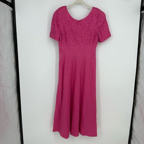 Vintage 80’s Marie St. Claire Midi Dress Size 12 Pink Floral Embroidered Modest - Picture 3 of 11